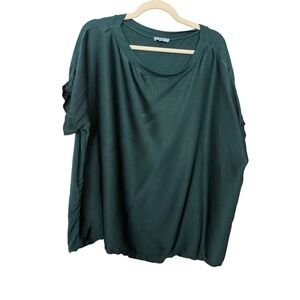 Yolly Italy Forest Green Viscose Blend Silky Glam Boho Short Sleeve Top 4X est